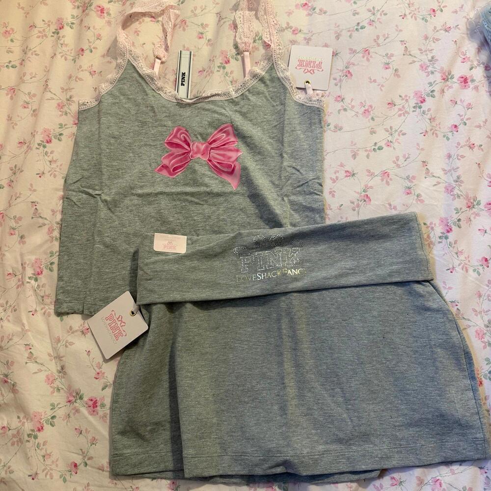 VS PINK x LoveShackFancy Lace Trim Tank Top and Skirt
